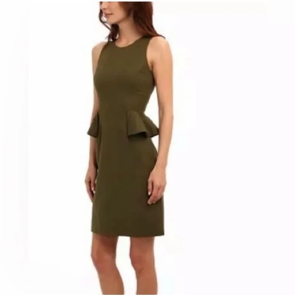 Kate Spade Olive Green Peplum Sheath Dress Havana 10. NWT